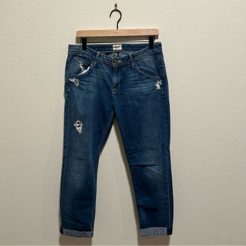 Hudson Jeans Women's Classic Blue Wash Denim Colin Flap Jean distressed cropped